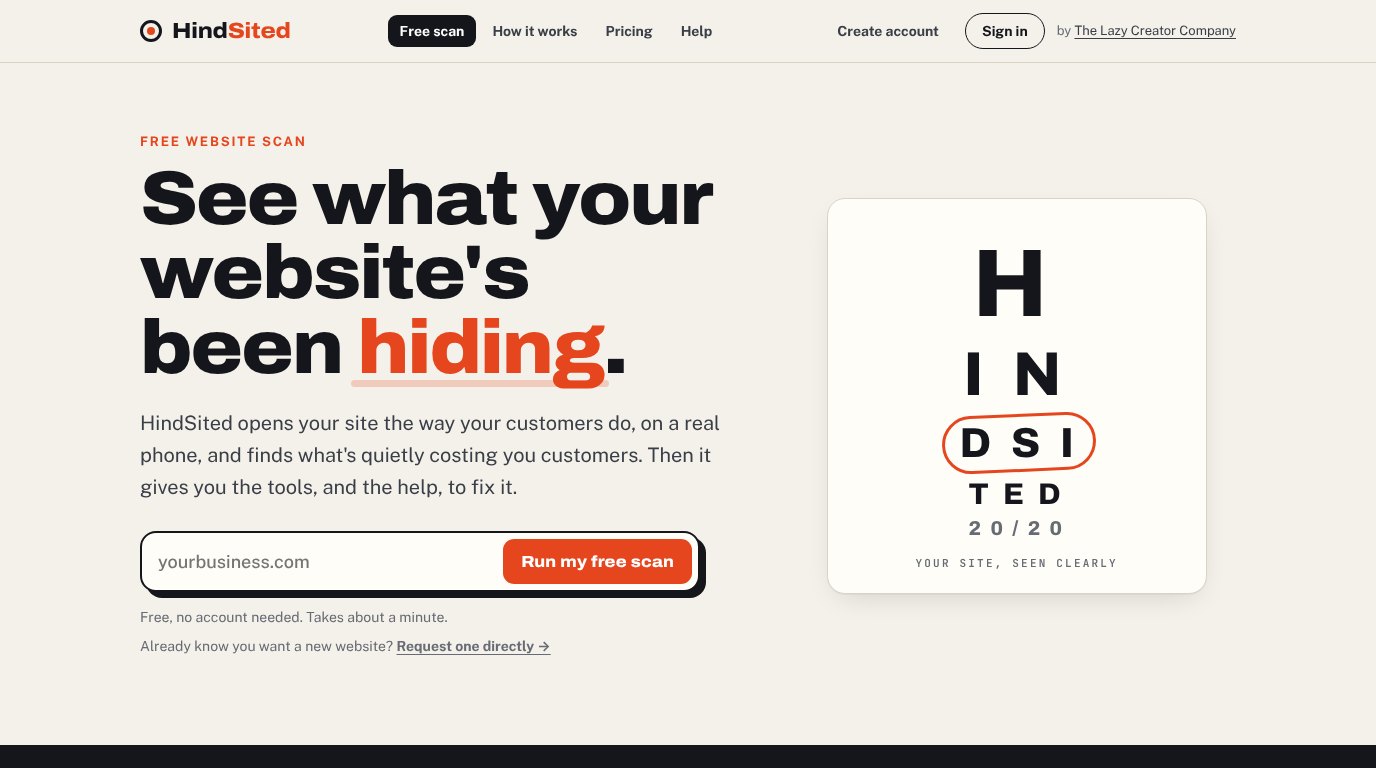 HindSited homepage screenshot